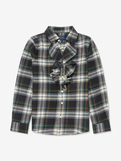 Polo Ralph Lauren Plaid-check Ruffled Cotton Shirt In Green