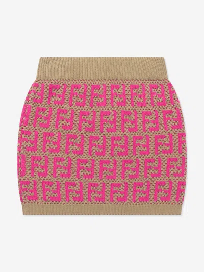 Shop Fendi Girls Knitted Ff Logo Skirt In Pink