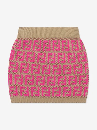 Fendi Girls Knitted Ff Logo Skirt In Pink