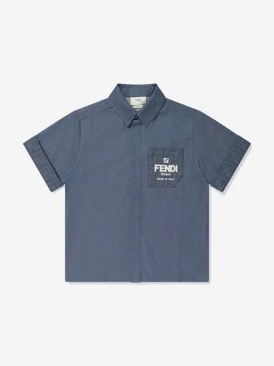 Shop Fendi Boys Chambray Pocket Shirt In Blue