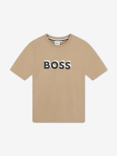 Shop Hugo Boss Boys Embossed Logo T-shirt In Beige