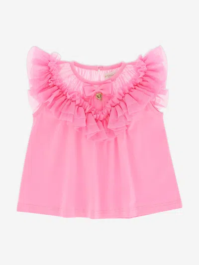Shop Angel's Face Girls Bubbles Ruffle Neck Top In Pink