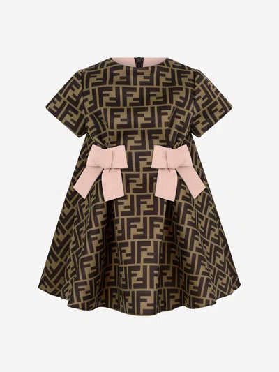 Shop Fendi Baby Girls Ff Logo Dress In Brown