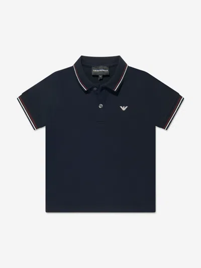 Emporio Armani Embroidered Logo Polo Shirt In Blue