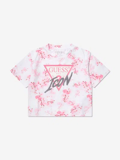 Shop Guess Girls Cherry Blossom Logo T-shirt In White