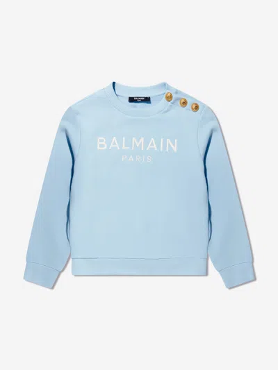 Shop Balmain Girls Logo Sweatshirt In Blue