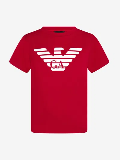 Shop Emporio Armani Boys Pima Cotton Logo T-shirt Size 10 Yrs In Red