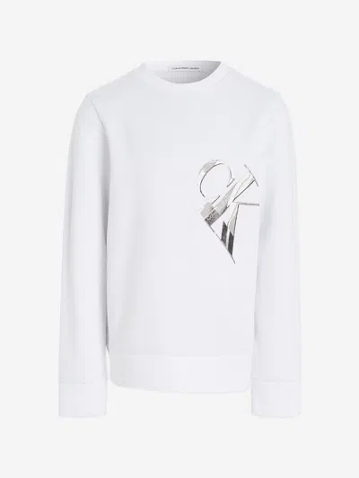 Shop Calvin Klein Jeans Est.1978 Boys Hyper Real Monogram Sweatshirt In White
