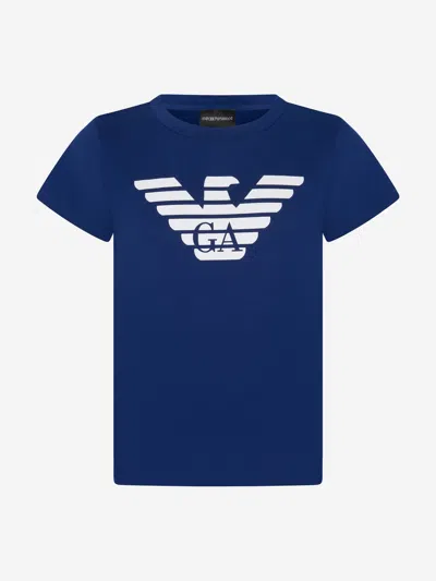 Shop Emporio Armani Boys Pima Cotton Logo T-shirt Size 14 Yrs In Blue
