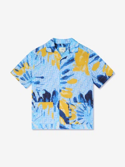 Shop Fendi Boys Tie Dye Shirt In Blue