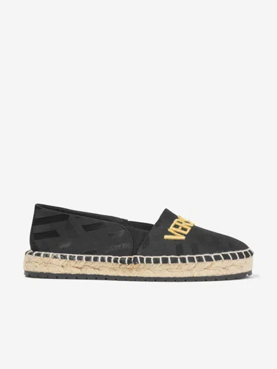 Versace Embroidered-logo Espadrilles In Black