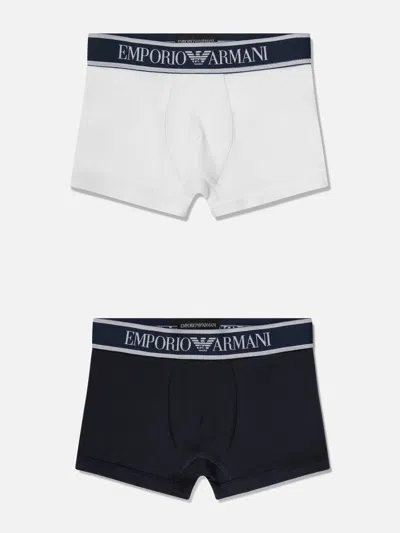 Emporio Armani Logo-waistband Cotton-blend Boxers (set Of Two) In Blue