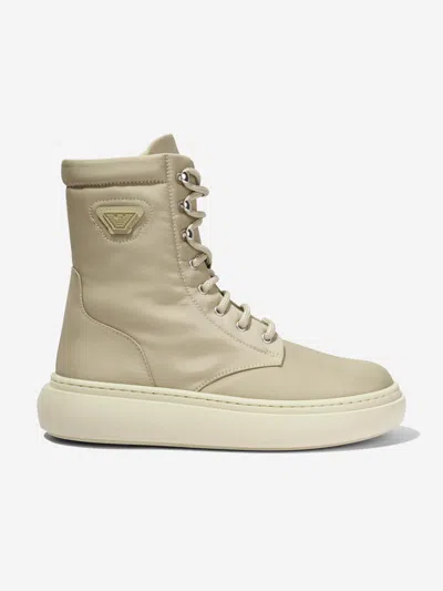 Shop Emporio Armani Boys Lace Up Boots In Beige
