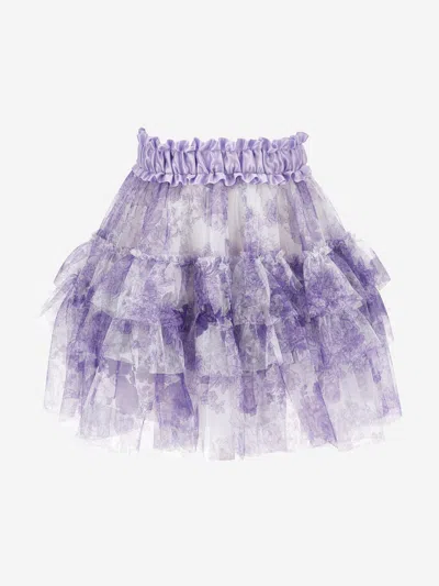 Monnalisa Printed Tulle Skirt In Ivory