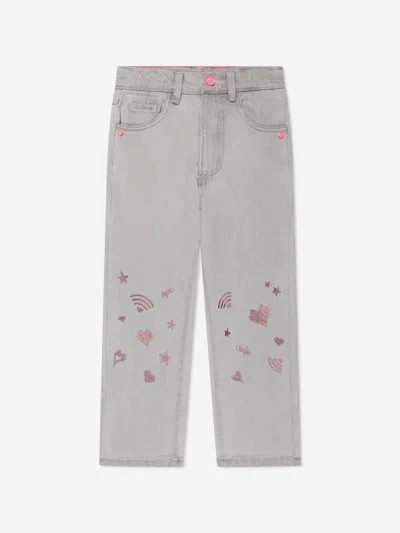 Shop Billieblush Girls Embroidered Mom Fit Jeans In Grey
