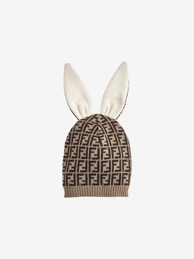 Shop Fendi Baby Cashmerre Logo Bunny Hat 18 - 24 Mths Brown
