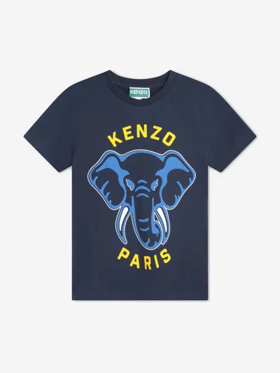 Shop Kenzo Boys Elephant Print T-shirt In Blue