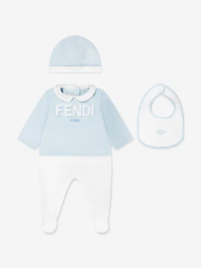Shop Fendi Baby Boys Babgrow Gift Set (3 Piece) In Blue