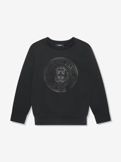 Shop Balmain Boys Logo Sweatshirt In Black