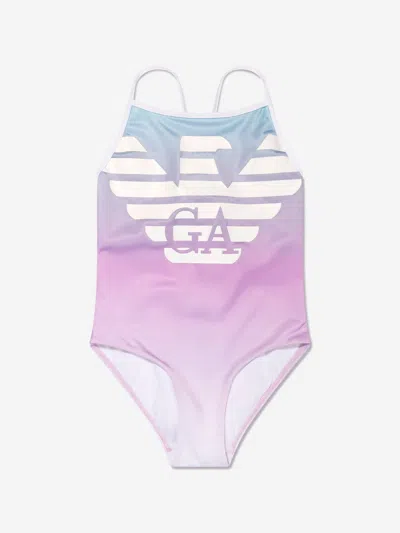 Shop Emporio Armani Girls Logo Swimsuit In Pink