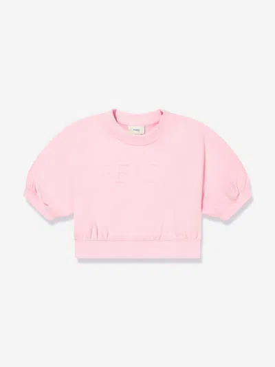 Shop Fendi Girls Cropped Logo Sweatshirt In Pink
