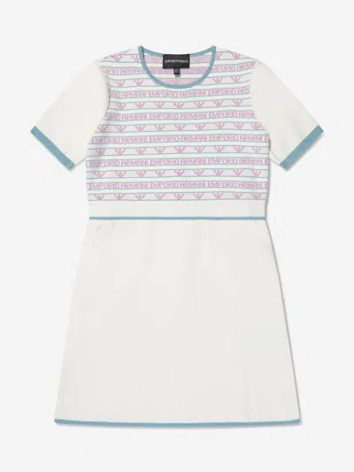 Shop Emporio Armani Girls Short Sleeve Logo Dress In White