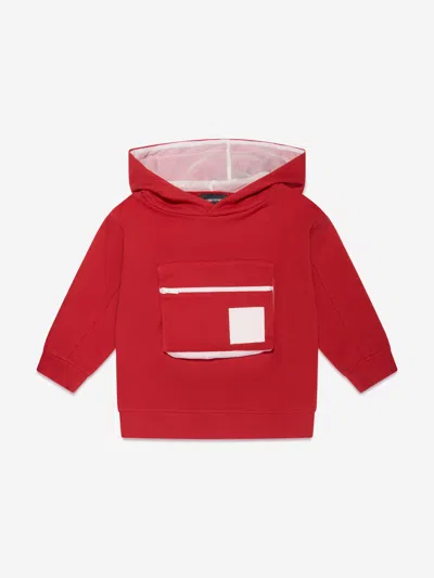 Shop Emporio Armani Boys Front Pocket Hoodie In Red