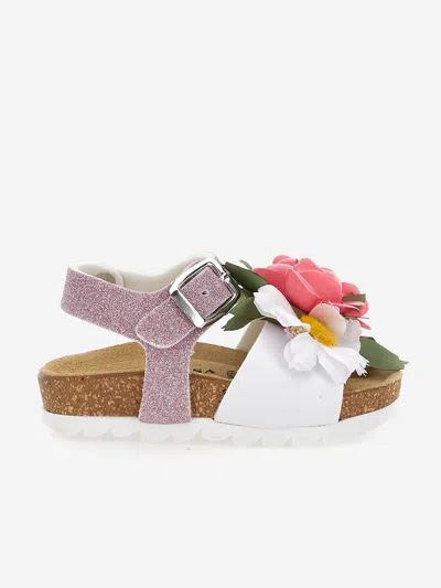 Shop Monnalisa Girls Glitter Flower Sandals In Pink