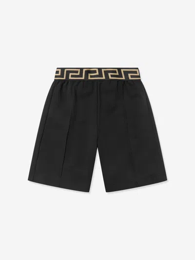 Shop Versace Boys Embroidered Logo Shorts In Black