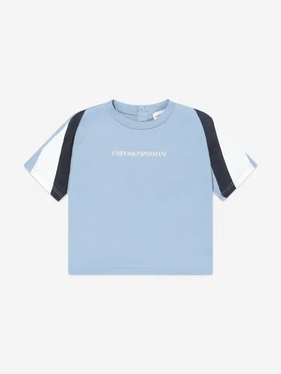 Shop Emporio Armani Baby Boys Striped Sleeve T-shirt In Blue