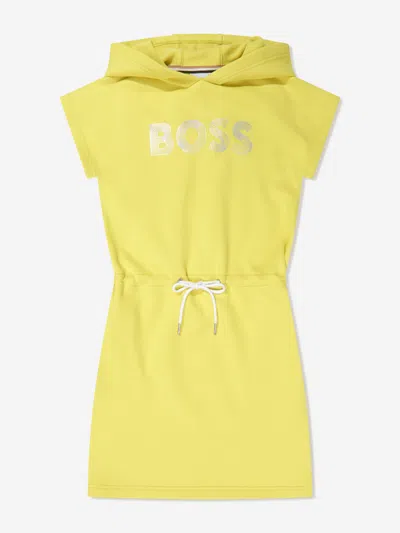 Shop Hugo Boss Girls Hooded Sweater Dress In Yellow