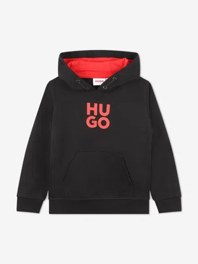 Shop Hugo Boys Logo Print Hoodie In Black
