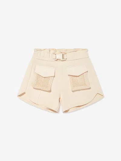 Emporio Armani Mesh-panel Buckled Track Shorts In Beige