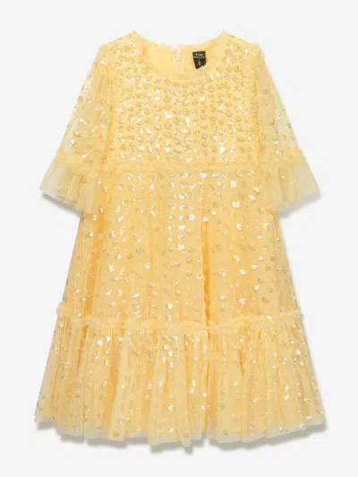 Shop Needle & Thread Girls Raindrop Sequin Dress In Yellow