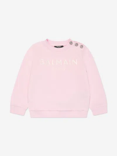 Shop Balmain Girls Logo Sweatshirt In Pink