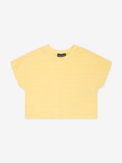 Shop Emporio Armani Girls Striped Logo T-shirt In Yellow