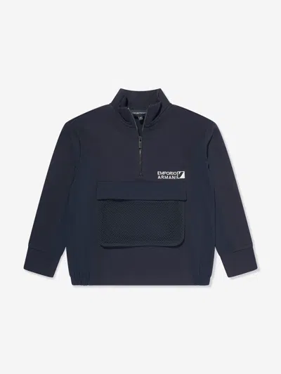 Shop Emporio Armani Boys Half Zip Sweatshirt In Blue