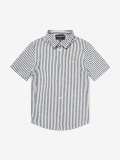Shop Emporio Armani Boys Striped Linen Shirt In Grey