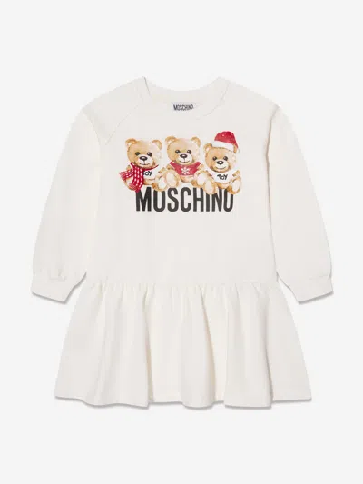 Shop Moschino Girls Teddy Logo Sweater Dress In Ivory