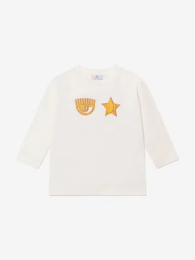 Shop Chiara Ferragni Girls Long Sleeve Eyestar Maxi T-shirt 8 Yrs Ivory