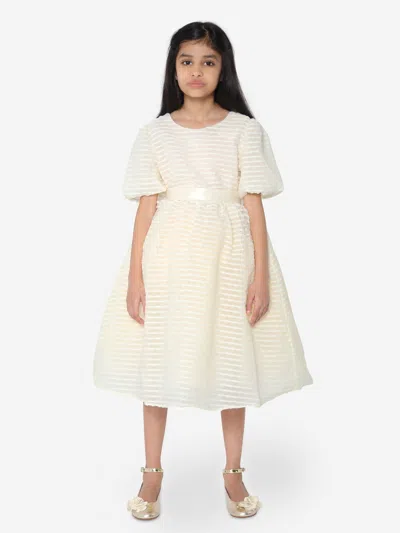 Shop Iame Girls Puffed Sleeve Dress In Ivory