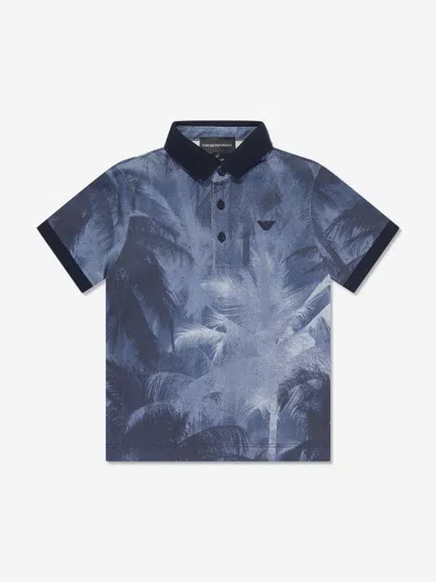 Shop Emporio Armani Boys Palm Leaf Polo Shirt In Blue