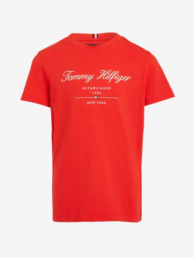 Shop Tommy Hilfiger Boys Logo Script T-shirt In Red