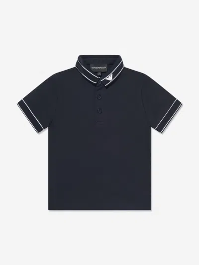 Shop Emporio Armani Boys Logo Collar Polo Shirt In Blue