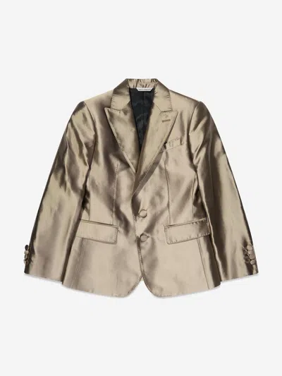 Shop Dolce & Gabbana Boys Silk Blazer In Gold