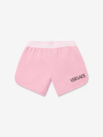 Shop Versace Girls Embroidered Logo Shorts In Pink