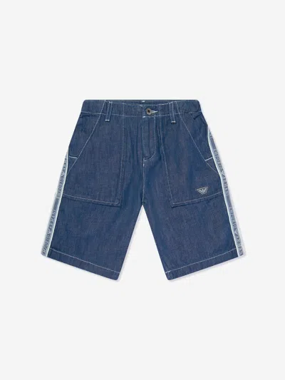 Shop Emporio Armani Boys Denim Logo Shorts In Blue