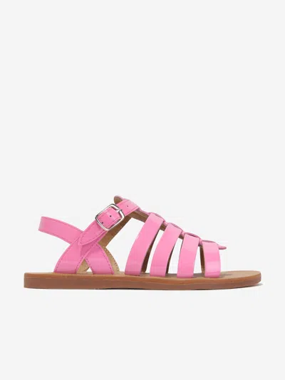 Shop Pom D'api Girls Leather Plagette Strap Sandals In Pink