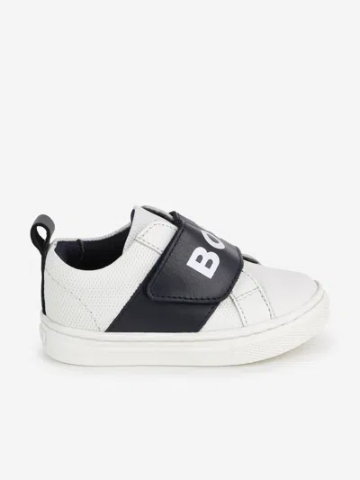 Shop Hugo Boss Boys Leather Logo Trainers In White