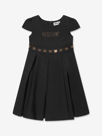 Shop Moschino Girls Studded Teddy Logo Dress In Black